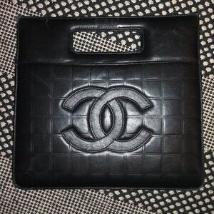 Vintage Chanel Black Lambskin Clutch Tote Bag